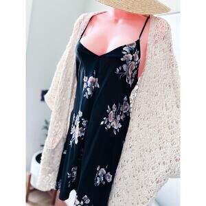 Midnight Blossoms strappy caged back floral Slip dress M/L